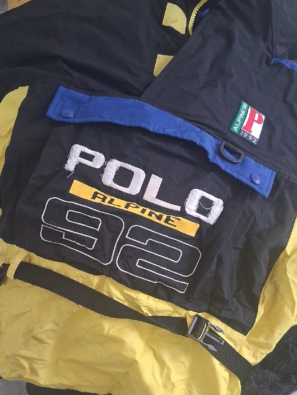 Ralph Lauren Black Jacket with Blue and Yellow Accents